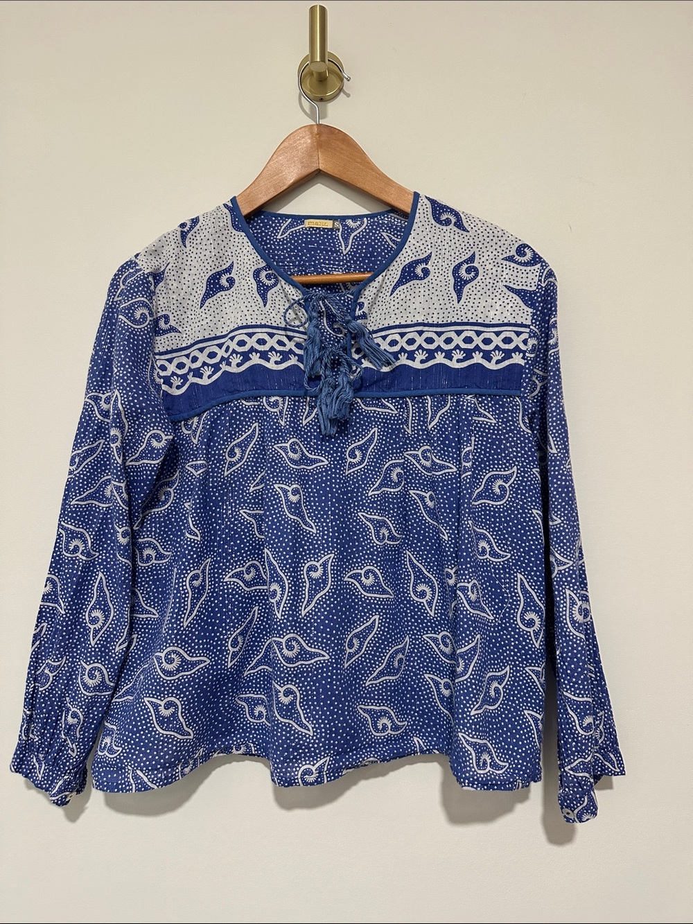 MATTA NY Zaira Turkish Blue Peasant Blouse Long Sleeve